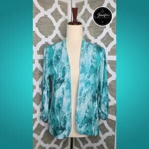 Easy Wear by Chico's Turquoise & White Open Front Cardigan/Jacket Size 0=S/4